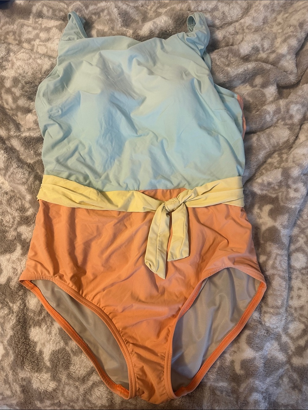 Lands' End Colorblock One-Piece Swimsuit in Light Blue, Peach & Yellow